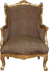Casa Padrino Barock Lounge Thron Sessel Leopard / Gold Mod2 - Ohrensessel aus Massivholz - 120 x 83 x 64 cm Casa Padrino Barock Lounge Thron Sessel Leopard / Gold Mod2 - Ohrensessel aus Massivholz - 120 x 83 x 64 cm