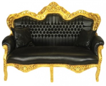 Casa Padrino Divano Barocco 2 posti Master Nero effetto pelle / Oro, Larghezza 160 cm, Mobile stile antico fatto a mano