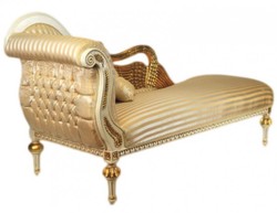 Casa Padrino Chaise Longue Barocca di Lusso Bianco Antico / Oro - Golden Wings - 200 x 75 x 100 cm