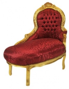 Casa Padrino Barock Kinder Chaiselongue - Edle Sitzgelegenheit in Bordeaux Muster und Gold - 101 x 51 x 93 cm