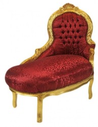Casa Padrino Chaise Longue Baroque pour Enfant - Siège Élégant Motif Bordeaux et Or - 101 x 51 x 93 cm