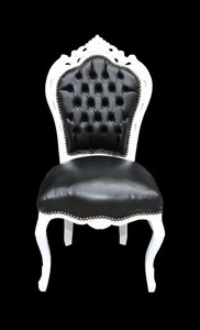 Casa Padrino Silla de comedor barroca Negro / con aspecto de cuero estilo de muebles antiguos blanca