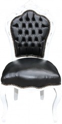 Casa Padrino baroque dîner Chaise noir / aspect cuir de style mobilier blanc antique