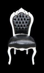 Casa Padrino baroque dîner Chaise noir / aspect cuir de style mobilier blanc antique