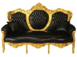 Casa Padrino Divano Barocco 3 posti King similpelle nera / oro - Mobile di lusso 180 x 120 x 70 cm