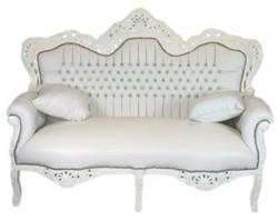 Casa Padrino Divano Barocco 2 posti Master Ecopelle Bianca con Strass Bling Bling, Larghezza 160 cm