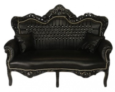 Casa Padrino Divano barocco 2 posti Master similpelle nera con strass Bling Bling, larghezza 160 cm Casa Padrino Divano barocco 2 posti Master similpelle nera con strass Bling Bling, larghezza 160 cm