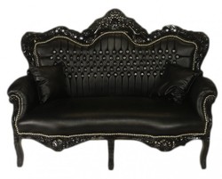 Casa Padrino Canapé baroque 2 places Master aspect cuir noir avec strass Bling Bling, largeur 160 cm