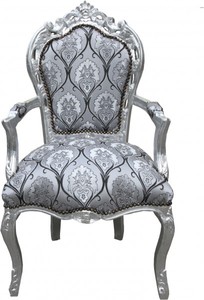 Casa Padrino Baroque dining room with armrests Silver-Black Pattern / Silver - Antique style furniture Casa Padrino Baroque dining room with armrests Silver-Black Pattern / Silver - Antique style furniture