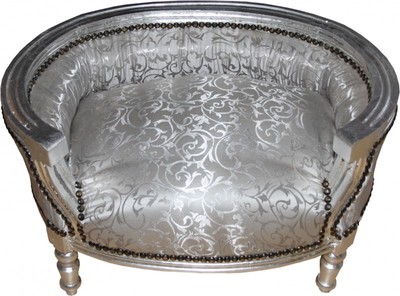 Casa Padrino Divano Barocco per Cani & Gatti - Lussuosa Poltrona per Animali in Argento, Fantasia Grigia, 71,5 x 53 x 41 cm Casa Padrino Divano Barocco per Cani & Gatti - Lussuosa Poltrona per Animali in Argento, Fantasia Grigia, 71,5 x 53 x 41 cm