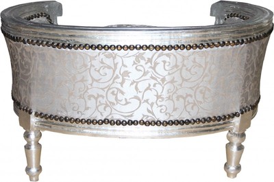 Casa Padrino Barock Hunde & Katzen Sofa - Luxuriöser Hundesessel in Silber, Grau gemustert, 71,5 x 53 x 41 cm