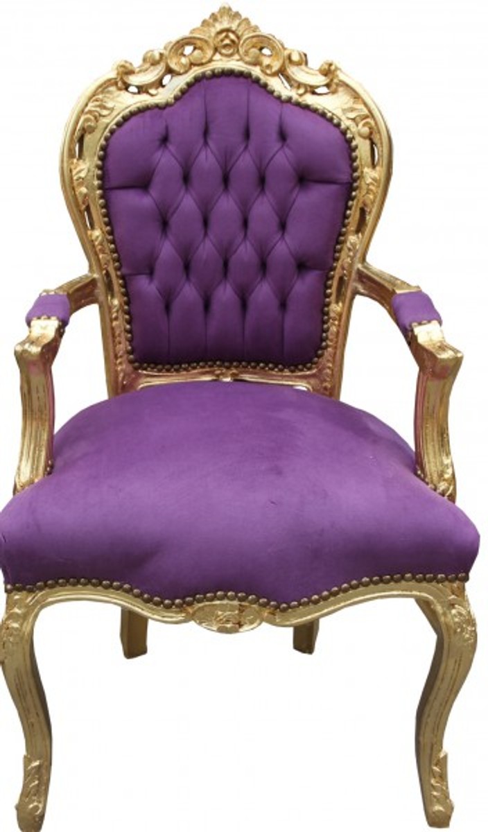 Casa Padrino Barocco Cena Sedia con braccioli viola / oro Casa Padrino Barocco Cena Sedia con braccioli viola / oro