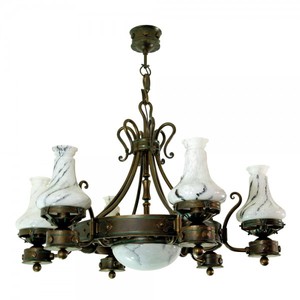 Casa Padrino Baroque Wrought Iron Chandelier 6-Light Glass Pendant Lamp Ceiling Light - Castle Manor Chandelier
