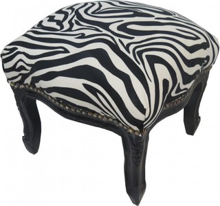Casa Padrino Barock Fußhocker Zebra / Schwarz - Antik Stil Möbel - Hocker