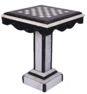 Casa Padrino Table de Jeu Baroque de Luxe Échecs / Dames en Marbre Noir - Blanc, 50 x 50 x 70 cm