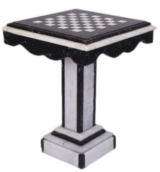 Casa Padrino Tavolo da Gioco Barocco di Lusso Scacchi / Dama in Marmo Nero - Bianco, 50 x 50 x 70 cm