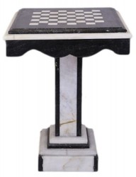 Casa Padrino Tavolo da Gioco Barocco di Lusso Scacchi / Dama in Marmo Nero - Bianco, 50 x 50 x 70 cm