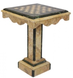 Casa Padrino Table de Jeu Baroque de Luxe Échecs / Dames en Marbre Crème - Vert - 50 x 50 x 70 cm