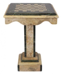 Casa Padrino Luxus Barock Spieltisch Schach / Dame Tisch aus Marmor und Holz in Creme und Grün - 50 x 50 x 70 cm