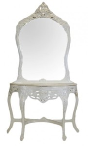 Casa Padrino Console Miroir Baroque Blanche avec Plateau en Marbre - Miroir Mural et Console, 95x80x40 cm / Miroir 110x80 cm Casa Padrino Console Miroir Baroque Blanche avec Plateau en Marbre - Miroir Mural et Console, 95x80x40 cm / Miroir 110x80 cm