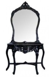 Casa Padrino Consola con Espejo Barroca en Negro con Tapa de Mármol - Consola de Maquillaje 95 x 80 x 40 cm