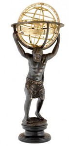 Casa Padrino Luxus Bronze Figur Atlas mit Globus auf Natursteinsockel, Skulptur, Höhe 94 cm, Breite 36 cm, Länge 36 cm Casa Padrino Luxus Bronze Figur Atlas mit Globus auf Natursteinsockel, Skulptur, Höhe 94 cm, Breite 36 cm, Länge 36 cm