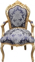 Casa Padrino Barocco Cena Chair Blue Pattern / oro con braccioli - Edizione Limitata Casa Padrino Barocco Cena Chair Blue Pattern / oro con braccioli - Edizione Limitata