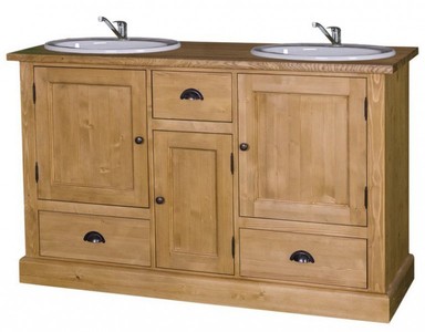 Casa Padrino Mueble de lavabo estilo casa de campo con 2 lavabos, pino y roble, 120 x 59 x 197 cm