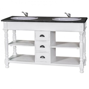 Casa Padrino Landhaus Stil Waschschrank Waschtisch inkl 2 Waschbecken mit Schubladen San Sebastian - Bad Schrank Massivholz