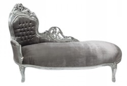 Casa Padrino Barock Chaiselongue Grau Silber Grey Silver Recamiere Lounge Sofa Liege Möbel Interior Einrichung