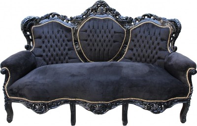 Casa Padrino Divano Barocco King Nero / Nero 184 x 125 x 81 cm - Divano da Soggiorno in Legno Massello Casa Padrino Divano Barocco King Nero / Nero 184 x 125 x 81 cm - Divano da Soggiorno in Legno Massello