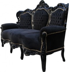 Casa Padrino Canapé Baroque King Noir / Noir 184 x 125 x 81 cm - Canapé de Salon en Bois Massif