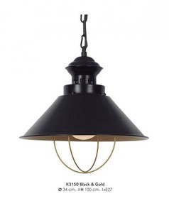 Casa Padrino Lampada a Sospensione Stile Industriale Nero / Oro Diametro 34 cm - Lampada da Soffitto