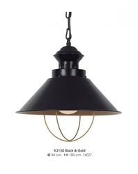Casa Padrino Lampada a Sospensione Stile Industriale Nero / Oro Diametro 34 cm - Lampada da Soffitto Casa Padrino Lampada a Sospensione Stile Industriale Nero / Oro Diametro 34 cm - Lampada da Soffitto