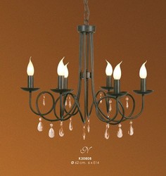 Casa Padrino Lustre Baroque Noir 6 Branches avec Cristaux Décoratifs - 62 cm de Diamètre - Lampe de Plafond de Luxe