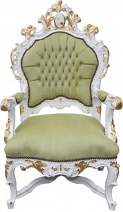 Casa Padrino Sillón Trono Barroco de Lujo Verde/Blanco/Oro - Silla Real Artesanal de Madera Maciza - 141 x 80 x 78 cm Casa Padrino Sillón Trono Barroco de Lujo Verde/Blanco/Oro - Silla Real Artesanal de Madera Maciza - 141 x 80 x 78 cm