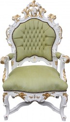 Casa Padrino Sillón Trono Barroco de Lujo Verde/Blanco/Oro - Silla Real Artesanal de Madera Maciza - 141 x 80 x 78 cm Casa Padrino Sillón Trono Barroco de Lujo Verde/Blanco/Oro - Silla Real Artesanal de Madera Maciza - 141 x 80 x 78 cm