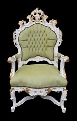 Casa Padrino Sillón Trono Barroco de Lujo Verde/Blanco/Oro - Silla Real Artesanal de Madera Maciza - 141 x 80 x 78 cm Casa Padrino Sillón Trono Barroco de Lujo Verde/Blanco/Oro - Silla Real Artesanal de Madera Maciza - 141 x 80 x 78 cm