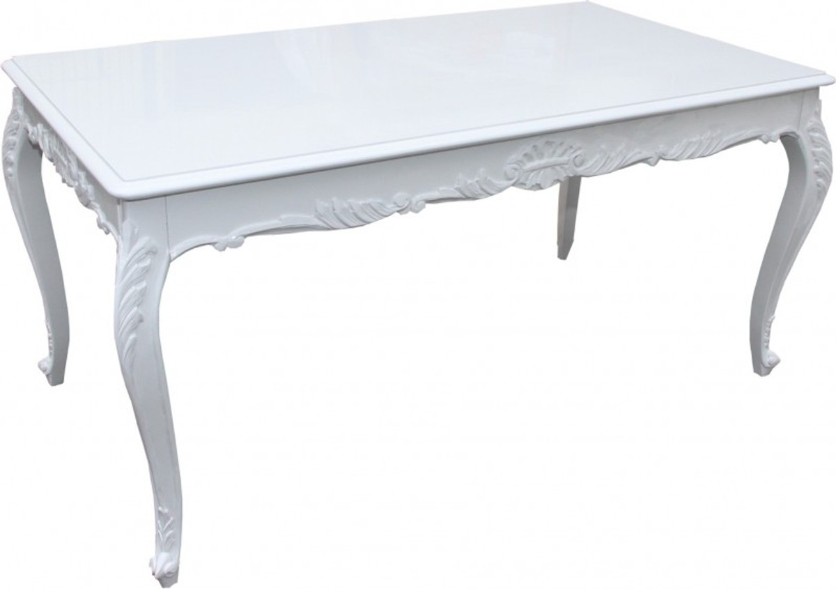 Casa Padrino baroque dining table glossy white 140 cm Casa Padrino baroque dining table glossy white 140 cm