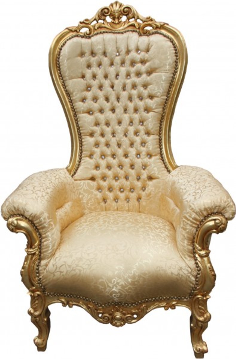 Casa Padrino baroque throne Majestic Medium Gold Pattern / Gold with Bling Bling diamante - throne chair Casa Padrino baroque throne Majestic Medium Gold Pattern / Gold with Bling Bling diamante - throne chair