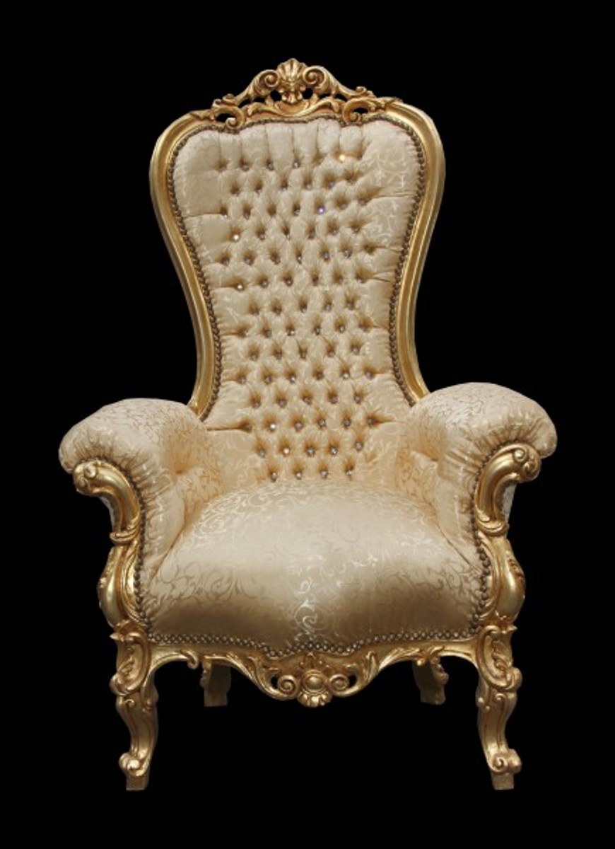 Casa Padrino baroque throne Majestic Medium Gold Pattern / Gold with Bling Bling diamante - throne chair Casa Padrino baroque throne Majestic Medium Gold Pattern / Gold with Bling Bling diamante - throne chair