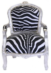Casa Padrino Baroque Children's Chair Zebra / Silver - Armchair in Antique Style - 71 x 51 cm