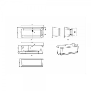 Casa Padrino freistehende Badewanne BLon, rechteckiges Retro Design, Weiß, 1800 x 850 x 630 mm