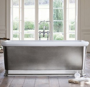 Casa Padrino Badewanne freistehend rechteckig 1800mm BLon Silber - Freistehende Retro Antik Badewanne Casa Padrino Badewanne freistehend rechteckig 1800mm BLon Silber - Freistehende Retro Antik Badewanne