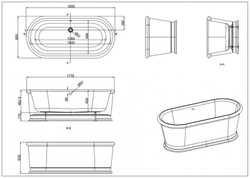 Casa Padrino Baignoire îlot modèle BLonR design rétro blanc 1800 x 850 x 640 mm Casa Padrino Baignoire îlot modèle BLonR design rétro blanc 1800 x 850 x 640 mm