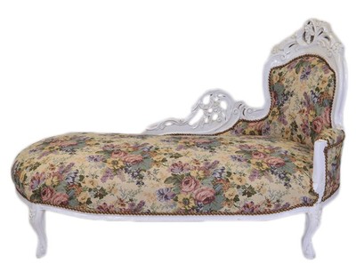 Casa Padrino Barock Chaiselongue Blumenmuster / Antik Weiß - Möbel Lounge Liege Recamiere 155 x 70 x 100 cm Casa Padrino Barock Chaiselongue Blumenmuster / Antik Weiß - Möbel Lounge Liege Recamiere 155 x 70 x 100 cm