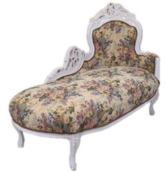 Casa Padrino Barock Chaiselongue Blumenmuster / Antik Weiß - Möbel Lounge Liege Recamiere 155 x 70 x 100 cm Casa Padrino Barock Chaiselongue Blumenmuster / Antik Weiß - Möbel Lounge Liege Recamiere 155 x 70 x 100 cm
