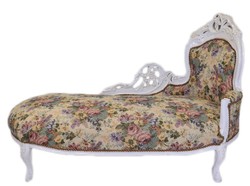 Casa Padrino Barock Chaiselongue Blumenmuster / Antik Weiß - Möbel Lounge Liege Recamiere 155 x 70 x 100 cm Casa Padrino Barock Chaiselongue Blumenmuster / Antik Weiß - Möbel Lounge Liege Recamiere 155 x 70 x 100 cm