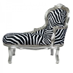 Casa Padrino Chaise Longue Barocca per Bambini Zebra / Argento - Mobile di Lusso - 101 x 51 x 93 cm Casa Padrino Chaise Longue Barocca per Bambini Zebra / Argento - Mobile di Lusso - 101 x 51 x 93 cm