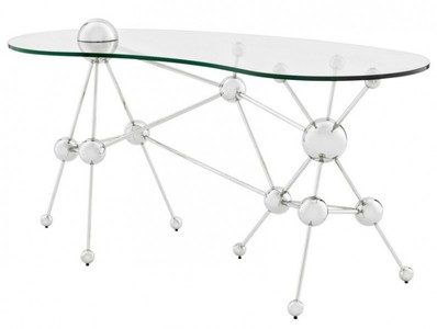 Casa Padrino Luxus Schreibtisch Astronomy im Art Deco Stil - Glas / Edelstahl vernickelt - 160 x 75 x 76 cm Casa Padrino Luxus Schreibtisch Astronomy im Art Deco Stil - Glas / Edelstahl vernickelt - 160 x 75 x 76 cm